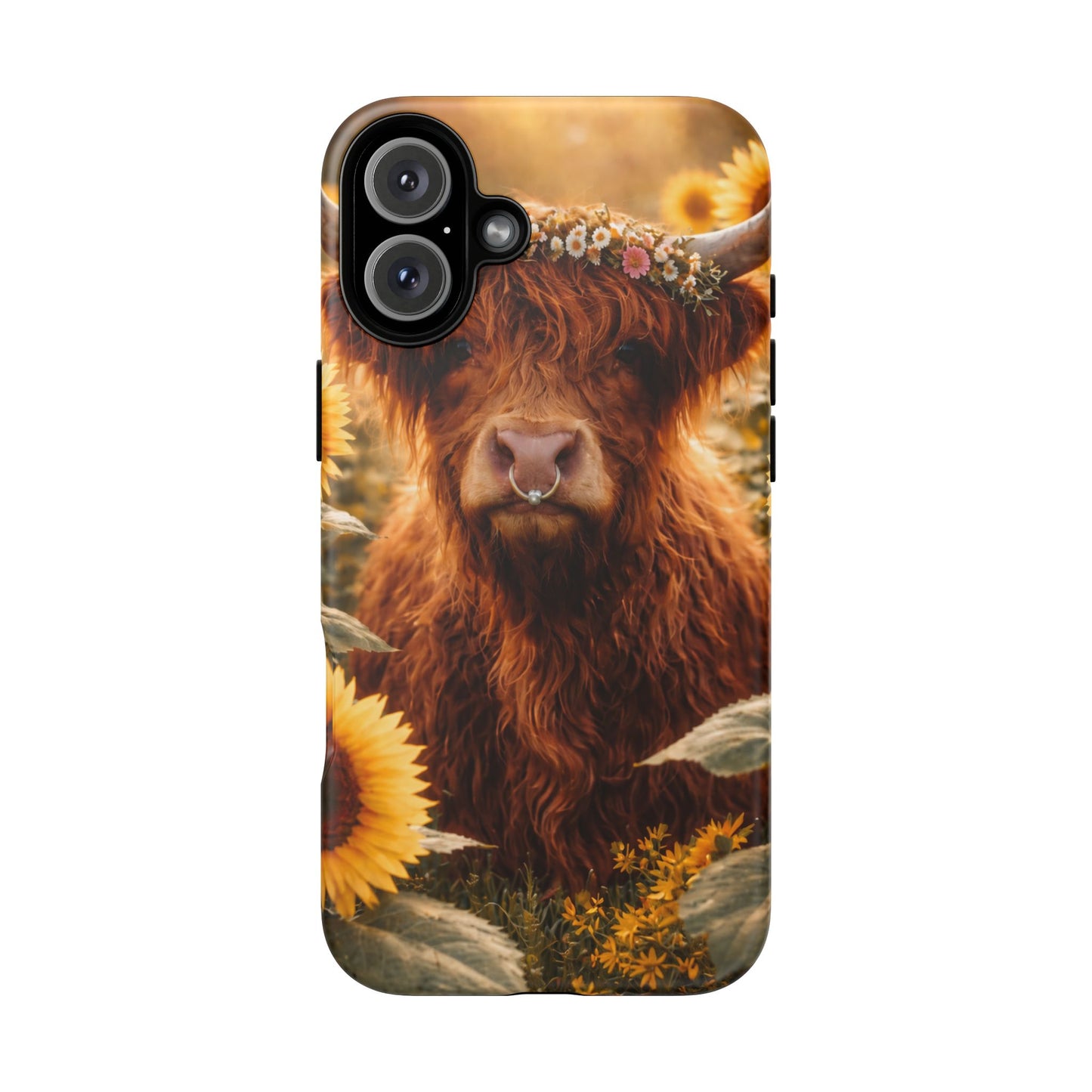 Highland Cow Sunflower Phone Case | Floral Farmhouse iPhone, Samsung Galaxy and Pixel Cover