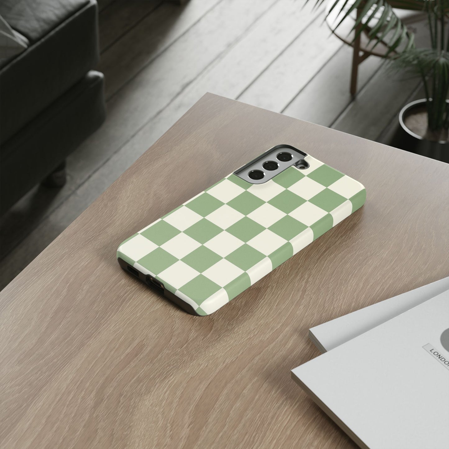 Sage Green Checkerboard Phone Case | Minimal Aesthetic Checkered iPhone & Samsung Tough Case