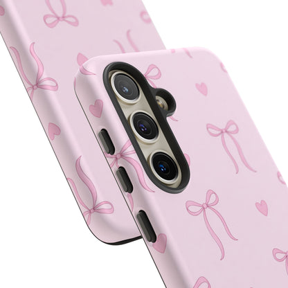 Pink Bow Heart Aesthetic Phone Case – Coquette Cute Tough Cover