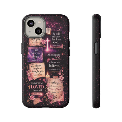 Christian Bible Verse Phone Case Pink Floral Faith Tough Protective Cover Gift