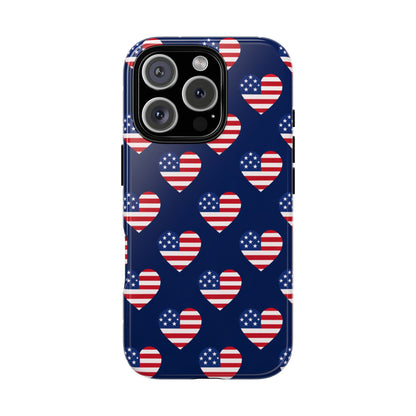 Patriotic American Flag Heart Phone Case – Tough Shockproof, USA Stars & Stripes for Iphone, Samsung Galaxy and Pixel