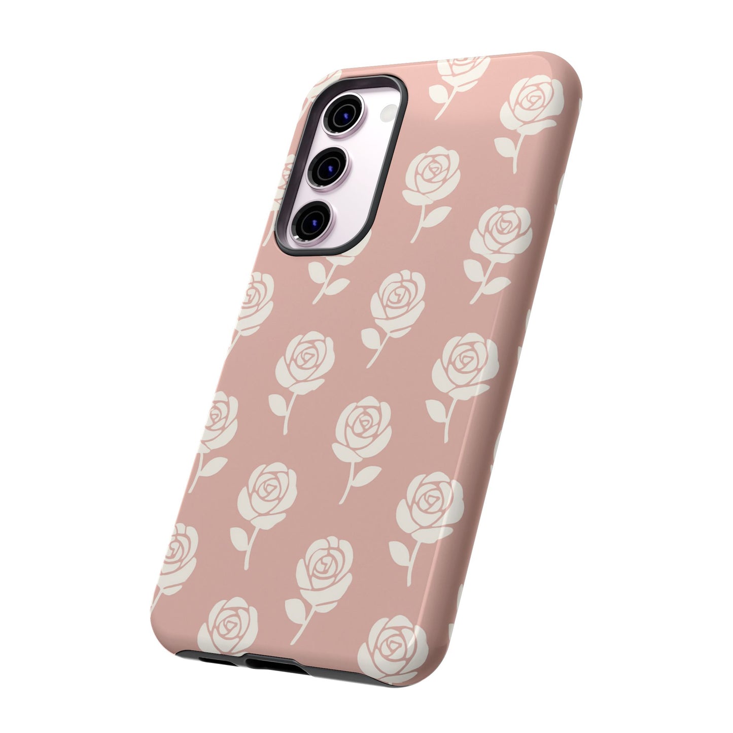 White Rose Pattern Tough Phone Case | Elegant Floral Aesthetic Case for Iphone, Samsung Galaxy and Pixel