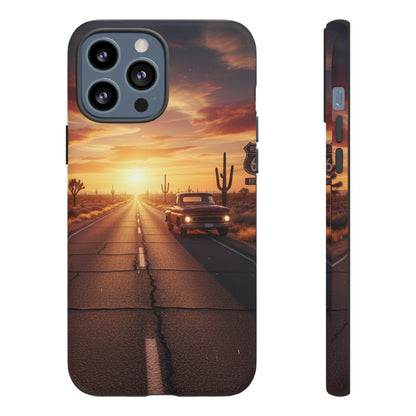 Route 66 Sunset Desert Highway Phone Case – Road Trip Travel Aesthetic Tough Case