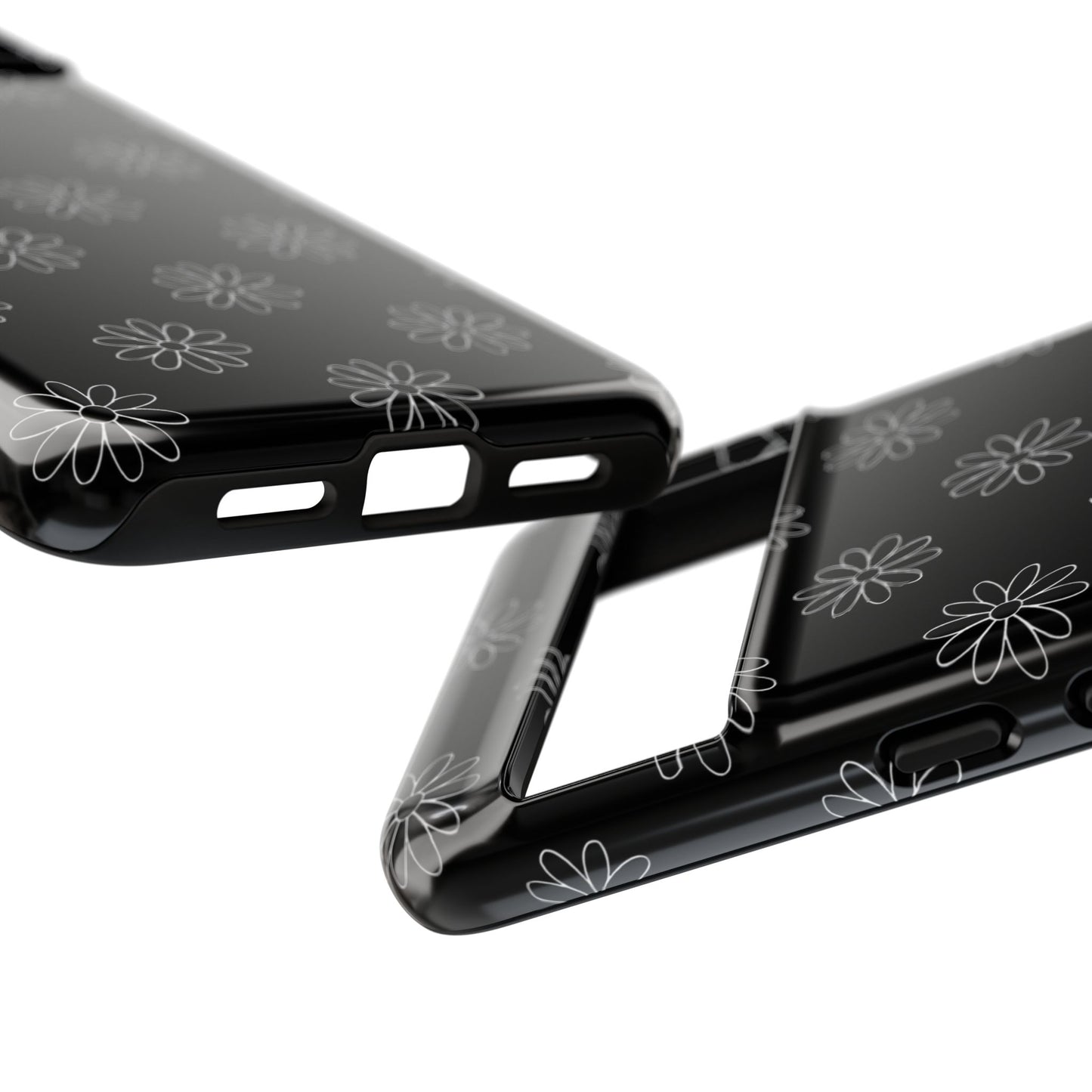 Black Daisy Floral Phone Case – Slim Protective Tough Case for Iphone, Samsung Galaxy and Pixel
