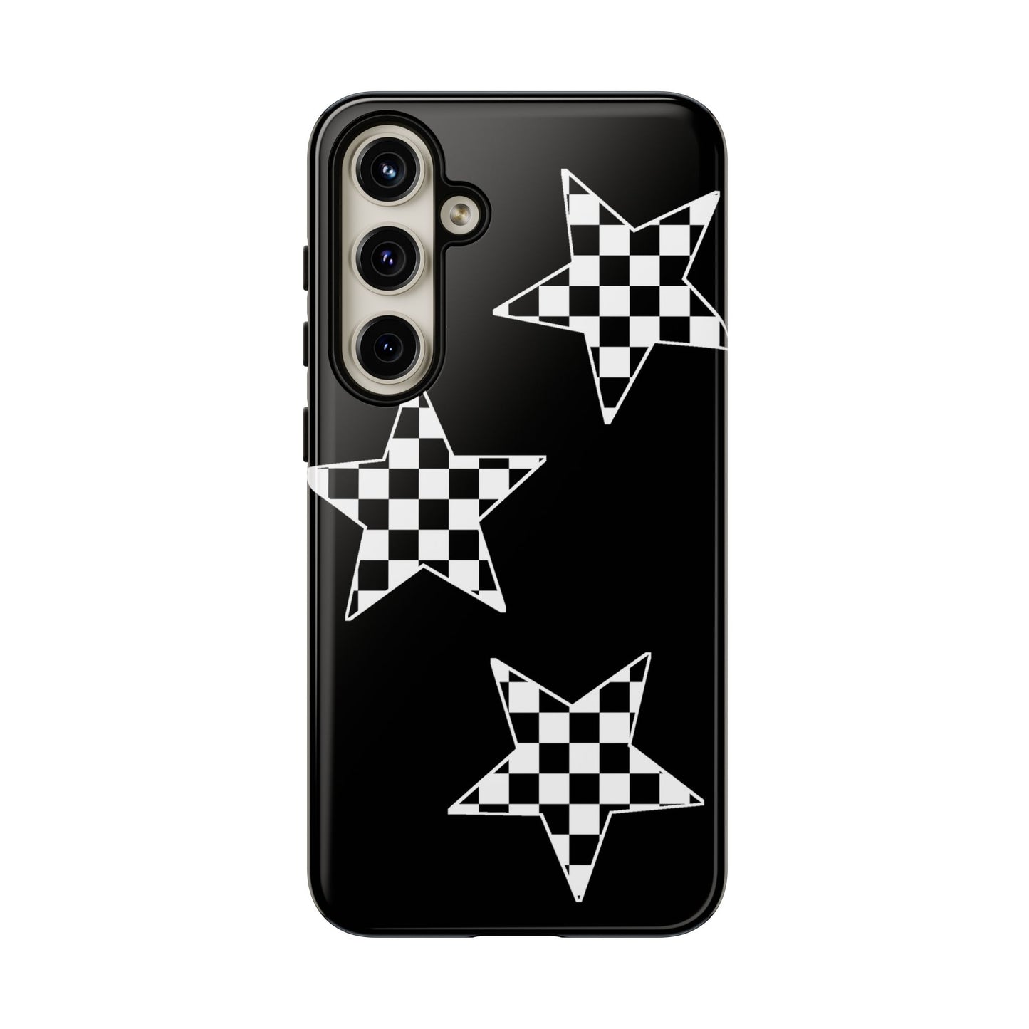 Checkered Star Tough Phone Case – Black Retro Graphic Protective Cover for Iphone, Samsung Galaxy and Pixel
