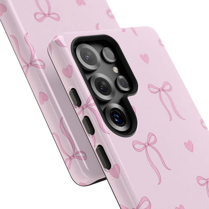 Pink Bow Heart Aesthetic Phone Case – Coquette Cute Tough Cover