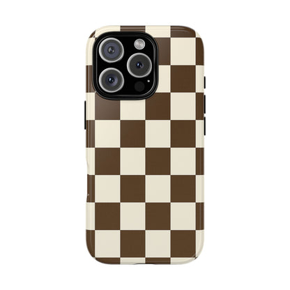 Mocha Checkerboard Phone Case | Neutral Aesthetic Tough Case
