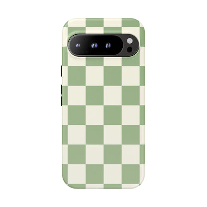 Sage Green Checkerboard Phone Case | Minimal Aesthetic Tough Case