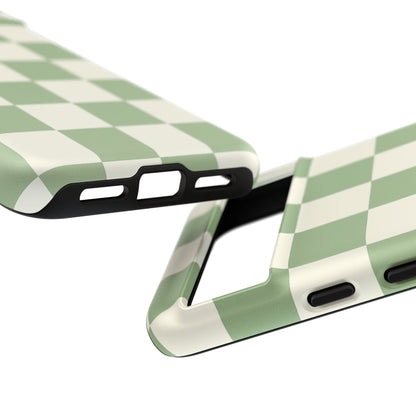 Sage Green Checkerboard Phone Case | Minimal Aesthetic Checkered iPhone & Samsung Tough Case
