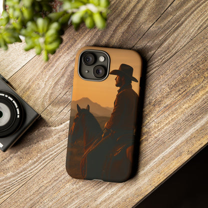 Western Cowboy Sunset Phone Case | Horse Rider Desert Aesthetic Tough Protective Case
