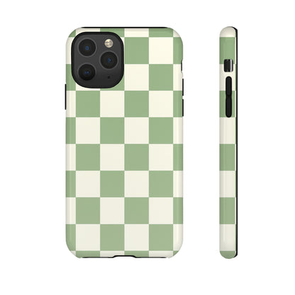 Sage Green Checkerboard Phone Case | Minimal Aesthetic Tough Case