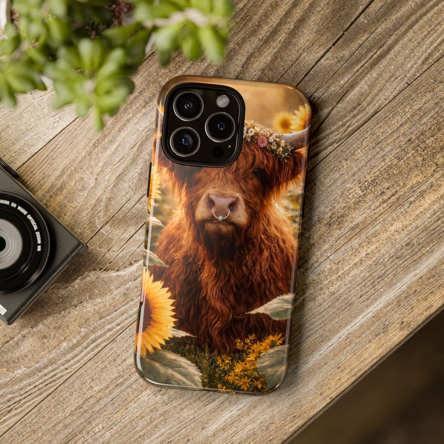 Highland Cow Sunflower Phone Case | Floral Farmhouse iPhone, Samsung Galaxy and Pixel Cover