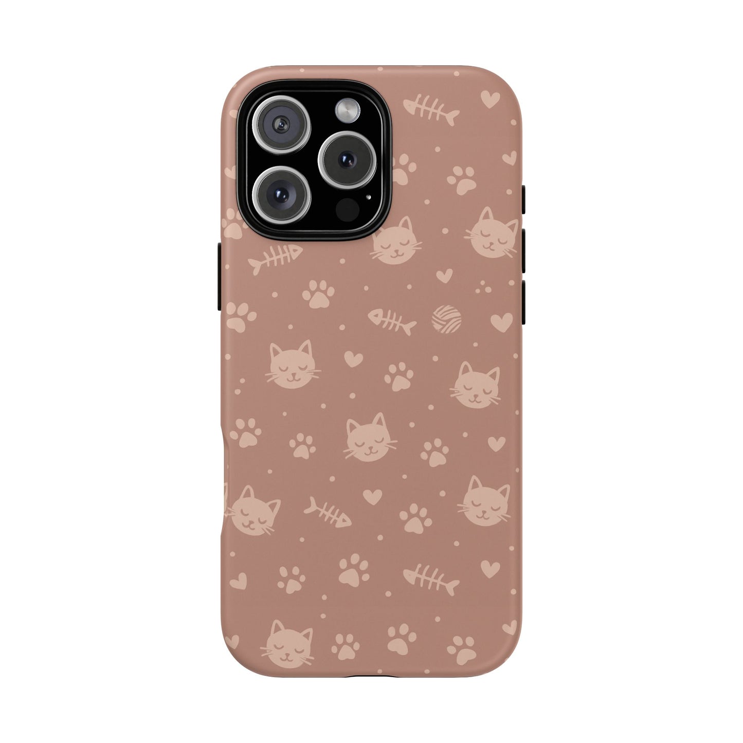 Cute Cat Pattern Phone Case | Paw Prints, Fishbone & Yarn Design Tough Case