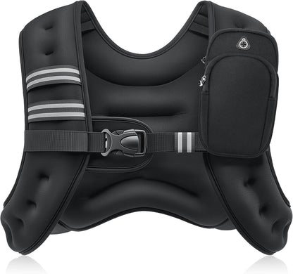 Weighted Vest, 6Lb/8Lb/12Lb/16Lb/20Lb/25Lb/30Lb Weight Vest with Reflective Stripe for Workout, Strength Training, Running, Fitness, Muscle Building, Weight Loss, Weightlifting