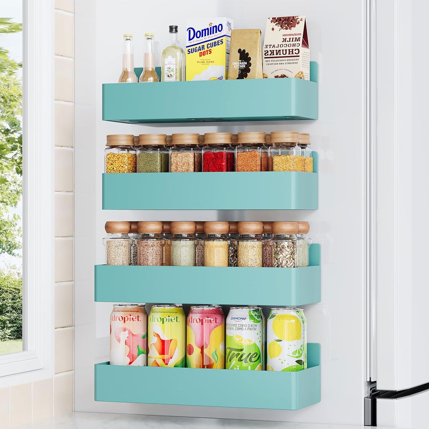Magnetic Spice Rack for Refrigerator, Kitchen Organizer and Storage Shelf, Black (4 Pack)…