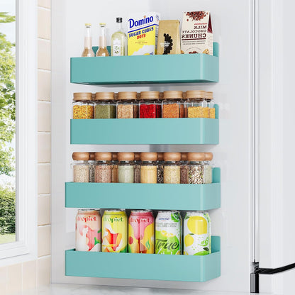 Magnetic Spice Rack for Refrigerator, Kitchen Organizer and Storage Shelf, Black (4 Pack)…
