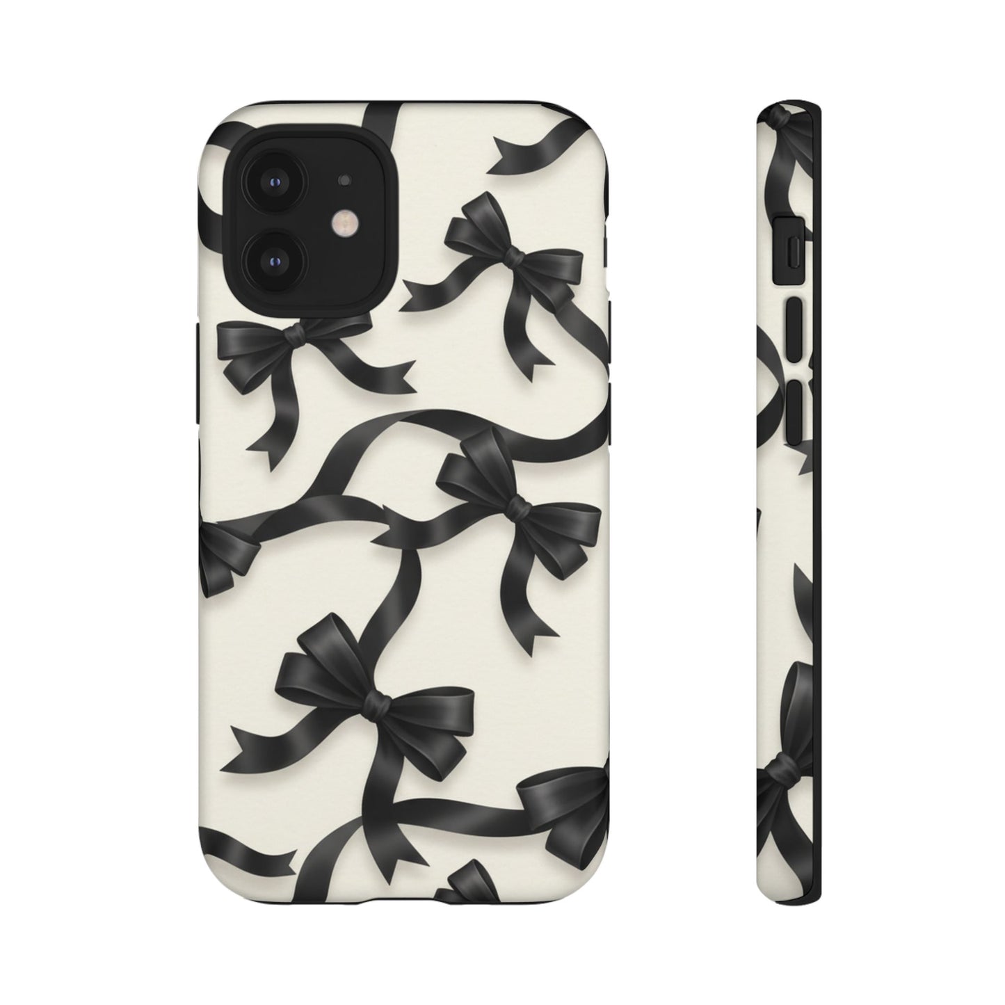 Black Ribbon Bow Phone Case, Minimal Bow Pattern Tough Protective Case