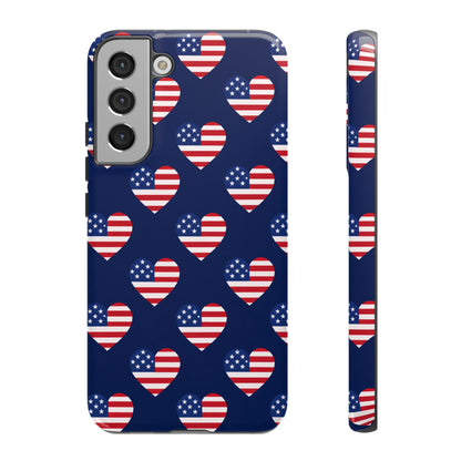 Patriotic American Flag Heart Phone Case – Tough Shockproof, USA Stars & Stripes for Iphone, Samsung Galaxy and Pixel