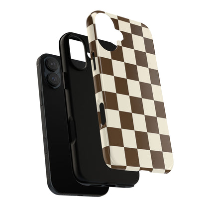 Mocha Checkerboard Phone Case | Neutral Aesthetic Checkered iPhone & Samsung Tough Case