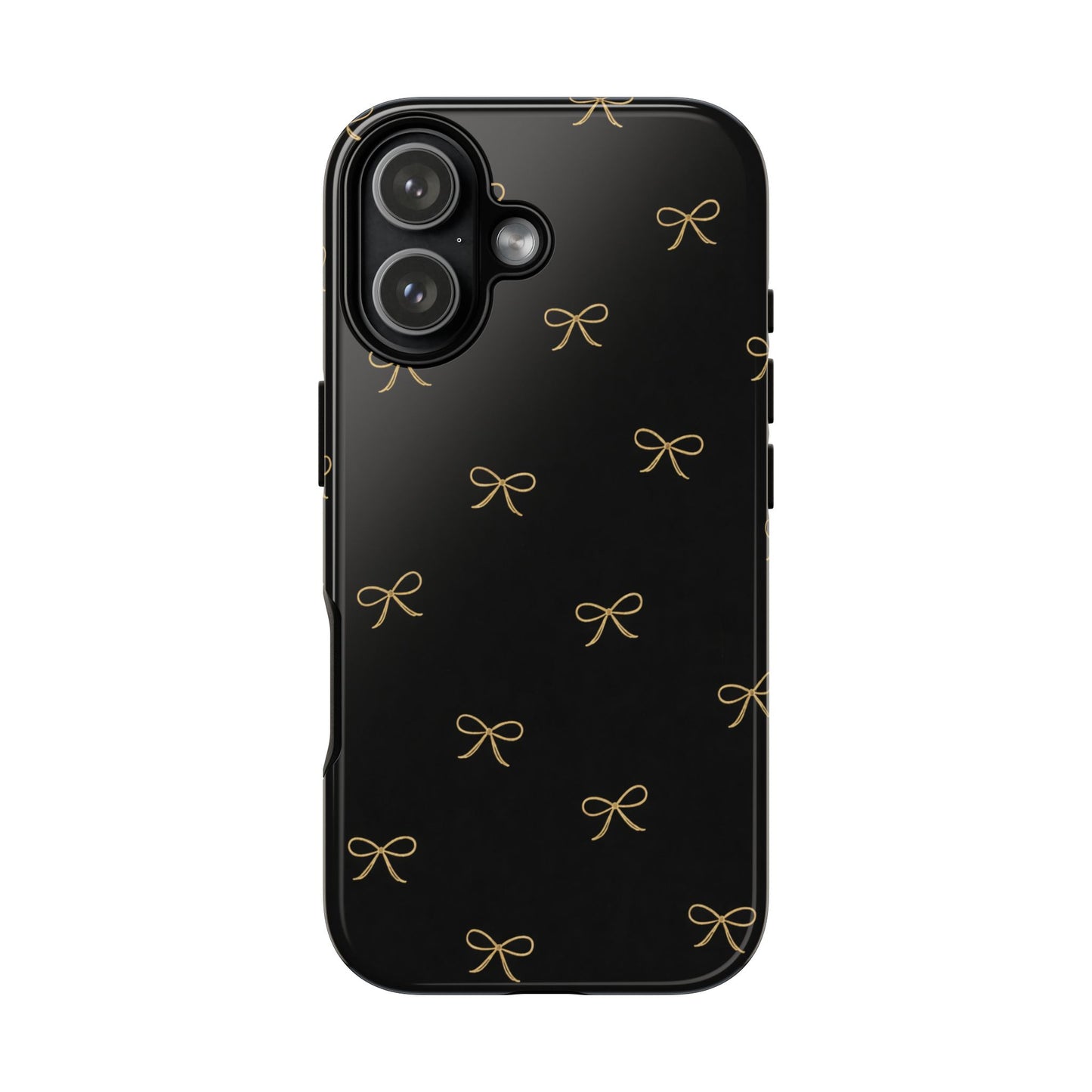 Black Phone Case with Gold Bow Pattern – Slim Protective Cute Aesthetic Cover for Iphone, Samsung Galaxy and Pixel
