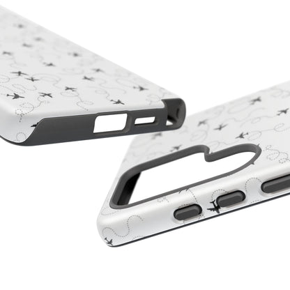Minimal Paper Airplane Pattern Phone Case – Black White Aesthetic Tough Cover