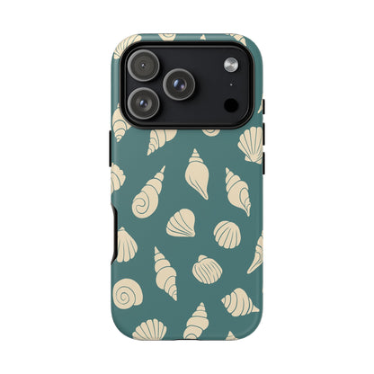 Seashell Pattern Phone Case | Teal Coastal Shells Tough Case for Iphone, Samsung Galaxy and Pixel