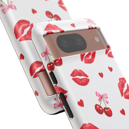 Red Lips & Cherry Phone Case – Y2K Retro Aesthetic Tough Cover