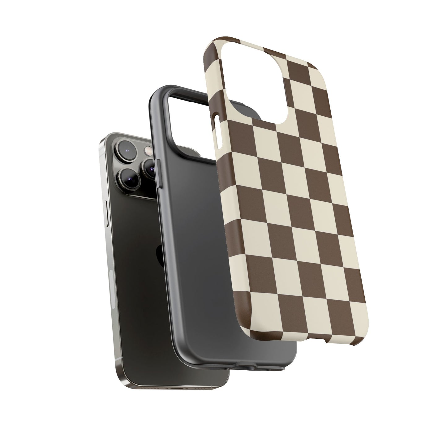 Mocha Checkerboard Phone Case | Neutral Aesthetic Checkered iPhone & Samsung Tough Case