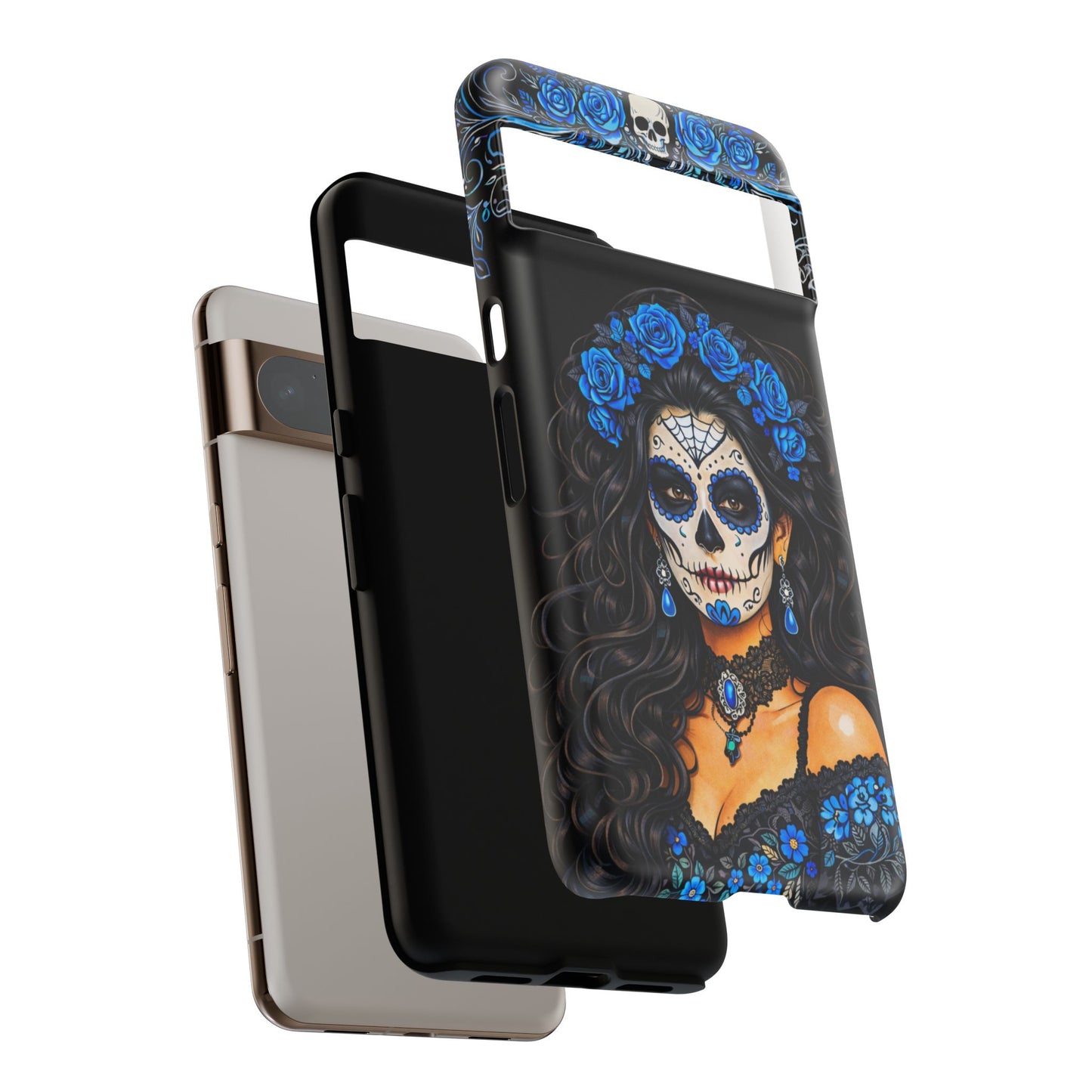 Blue Sugar Skull Woman Phone Case – Day of the Dead Aesthetic Tough Cover