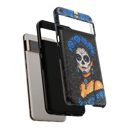 Blue Sugar Skull Woman Phone Case – Day of the Dead Aesthetic Tough Cover