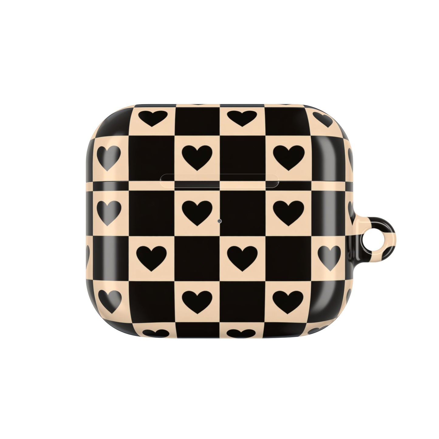 Checkerboard Heart AirPod Case — Retro Black & Beige Protective Cover