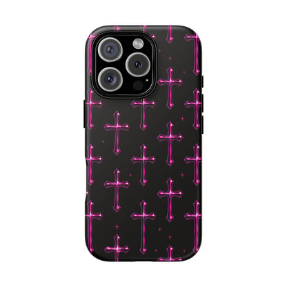 Neon Pink Cross Pattern Phone Case | Tough Protective Case for Iphone, Samsung Galaxy and Pixel