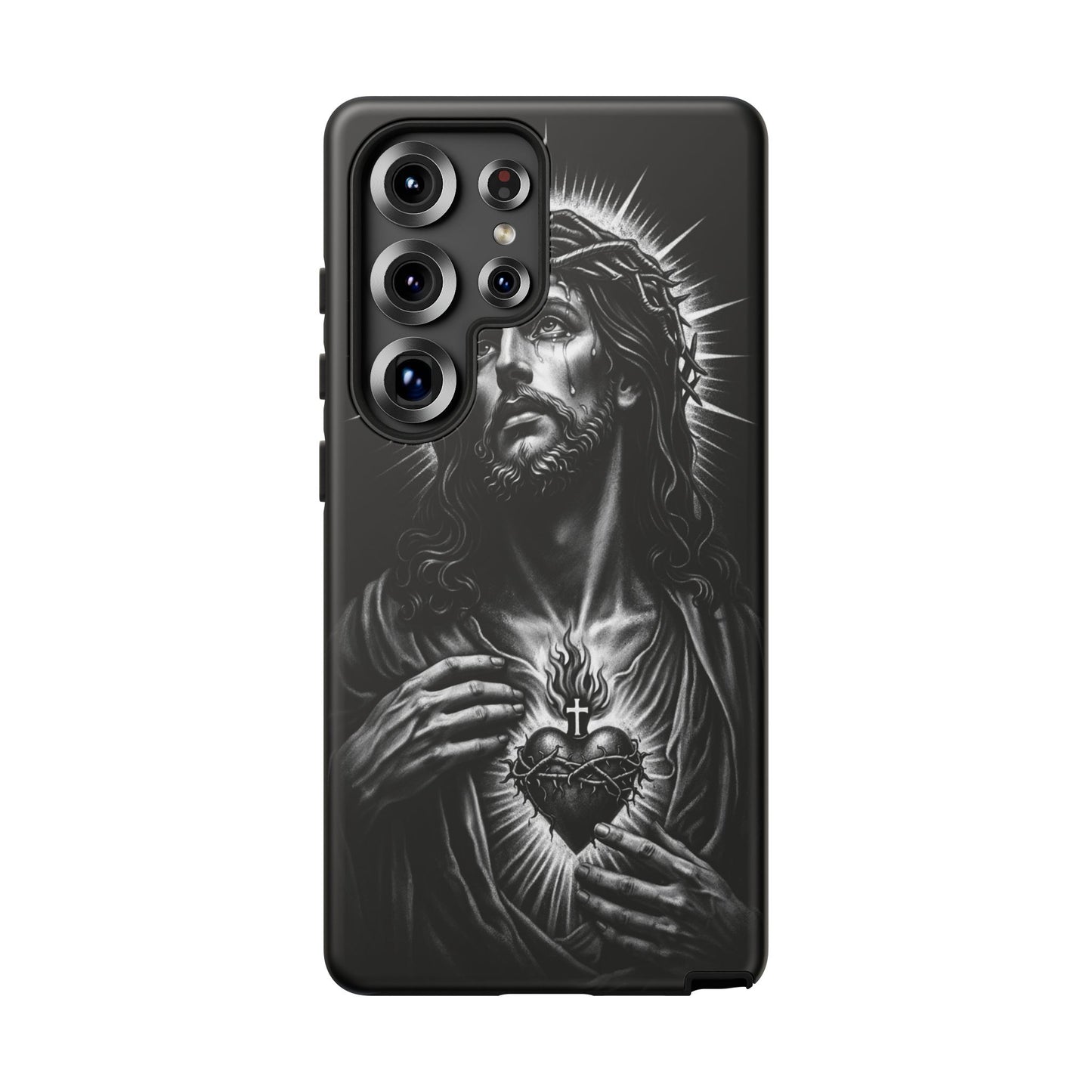 Jesus Sacred Heart Phone Case Black White Christian Faith Aesthetic