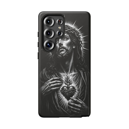Jesus Sacred Heart Phone Case Black White Christian Faith Aesthetic