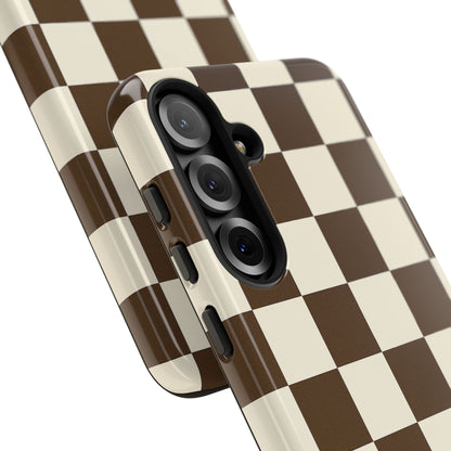 Mocha Checkerboard Phone Case | Neutral Aesthetic Tough Case