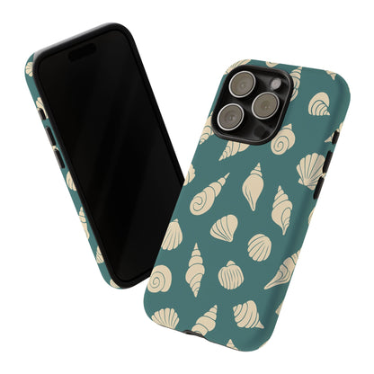 Seashell Pattern Phone Case | Teal Coastal Shells Tough Case for Iphone, Samsung Galaxy and Pixel