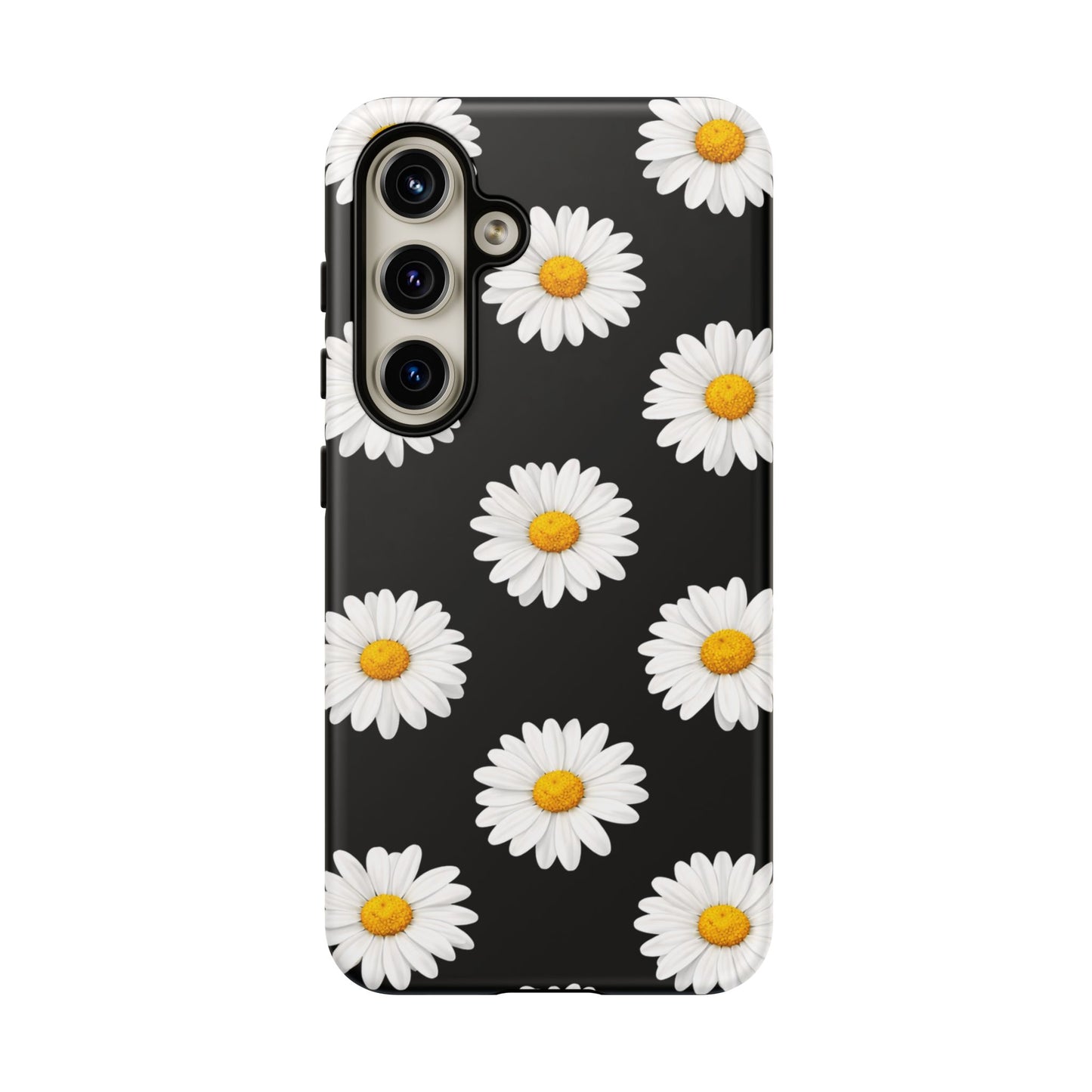 Black Daisy Floral Tough Phone Case – Cute Protective Cover for Iphone, Samsung Galaxy and Pixel