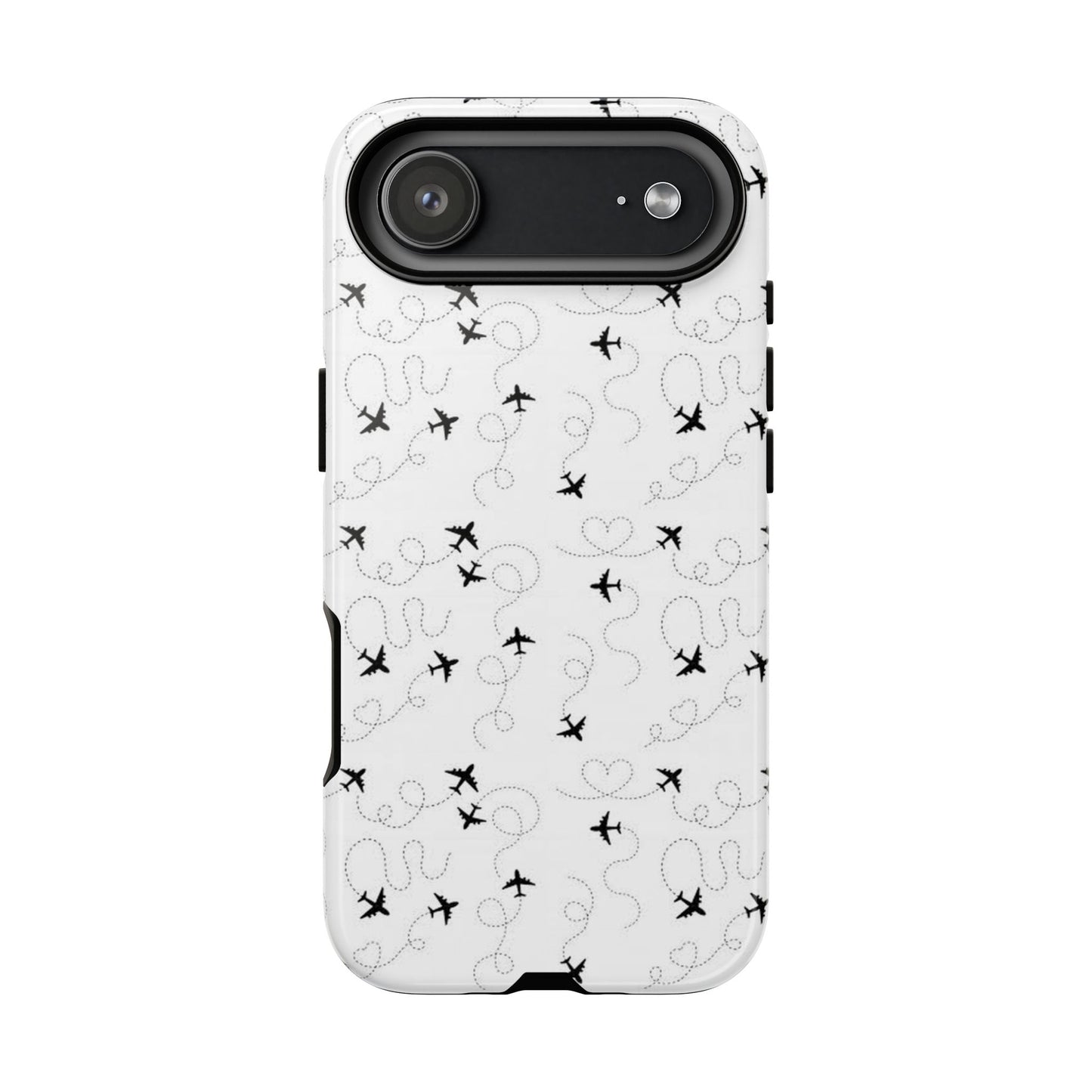 Minimal Paper Airplane Pattern Phone Case – Black White Aesthetic Tough Cover