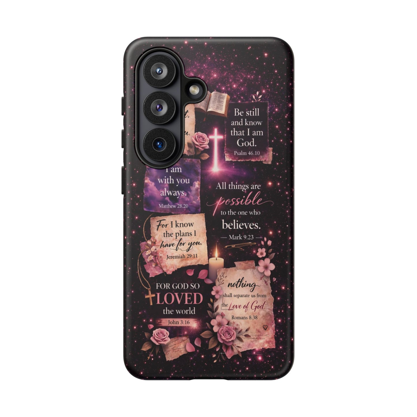 Christian Bible Verse Phone Case Pink Floral Faith Tough Protective Cover Gift