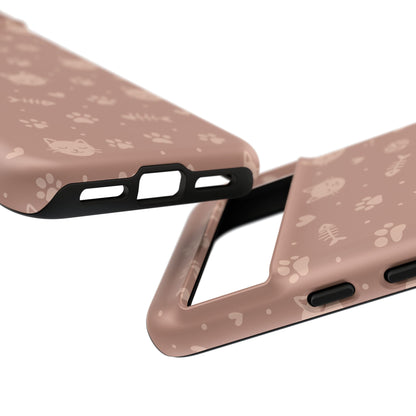 Cute Cat Pattern Phone Case | Paw Prints, Fishbone & Yarn Design Tough Case