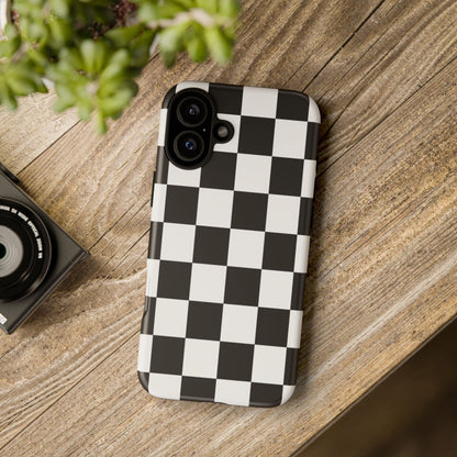 Black & White Checkerboard Phone Case – Classic Aesthetic Tough Protective Case