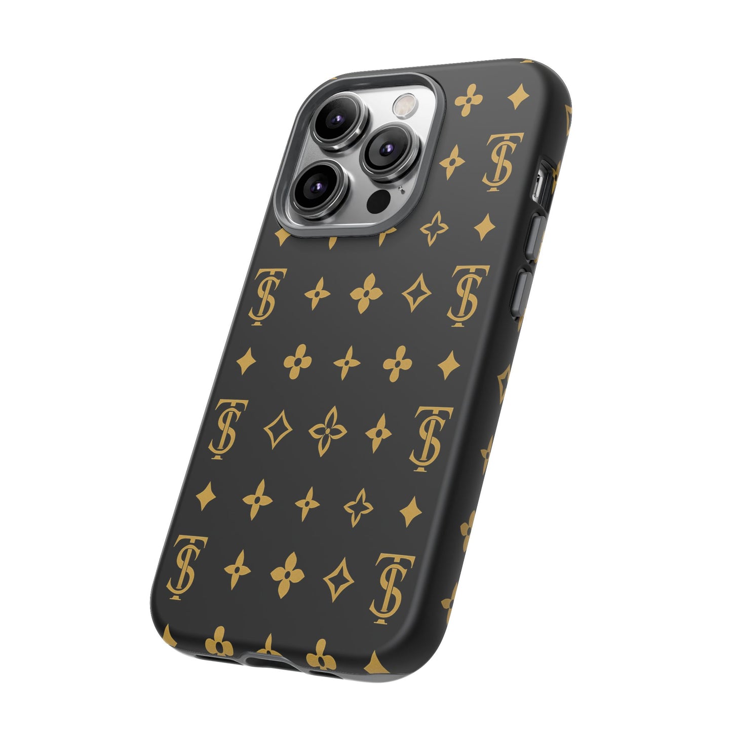 Gold Monogram Pattern Tough Phone Case | Black & Gold Luxury Design for Iphone, Samsung Galaxy and Pixel