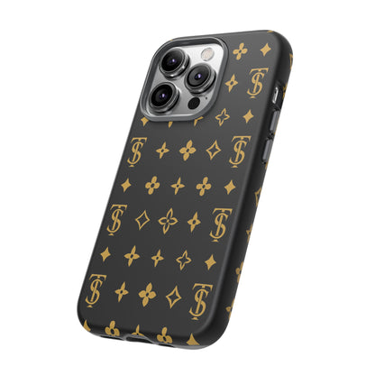 Gold Monogram Pattern Tough Phone Case | Black & Gold Luxury Design for Iphone, Samsung Galaxy and Pixel