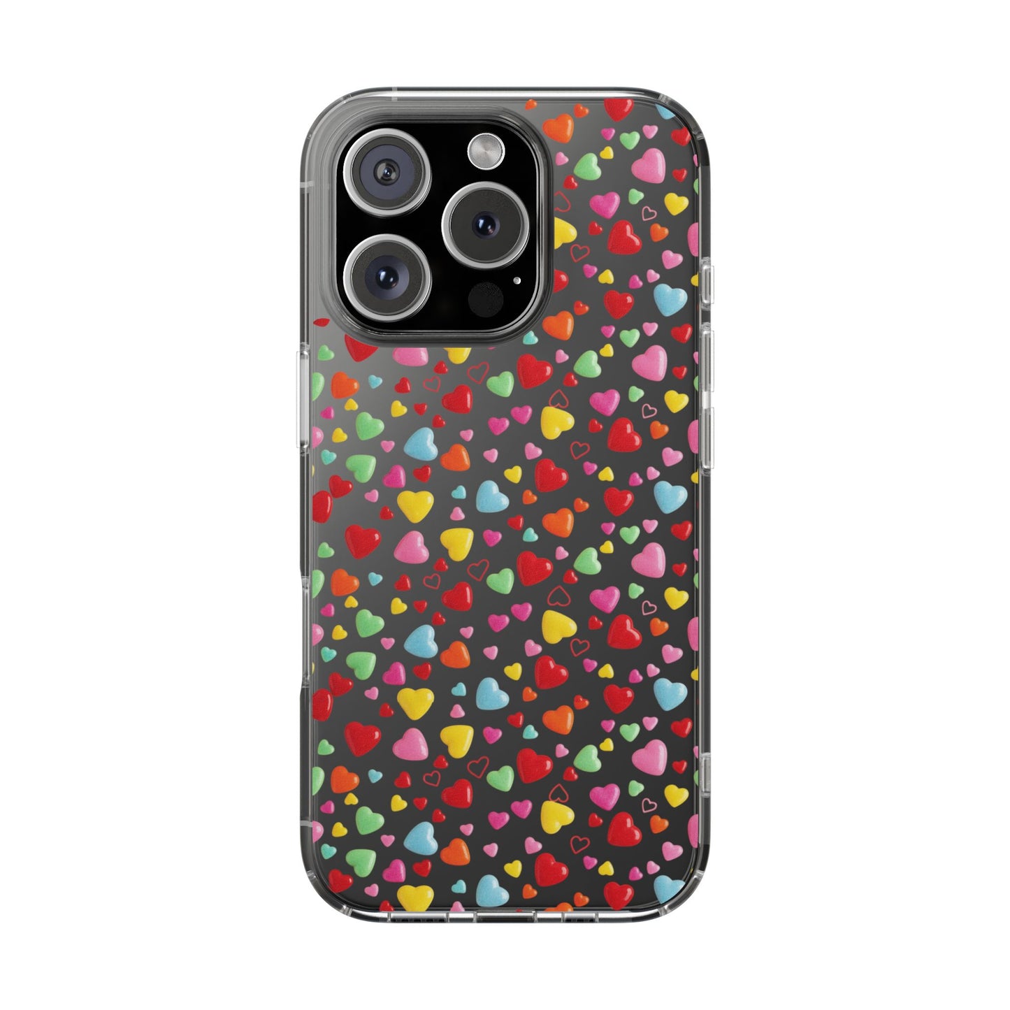 Colorful Heart Clear Phone Case | Impact-Resistant Valentine Aesthetic Case