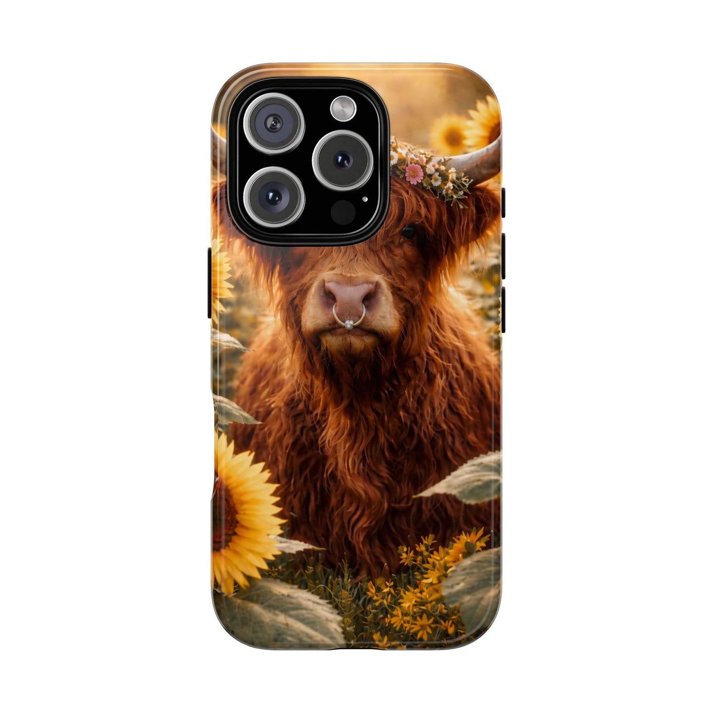Highland Cow Sunflower Phone Case | Floral Farmhouse iPhone, Samsung Galaxy and Pixel Cover