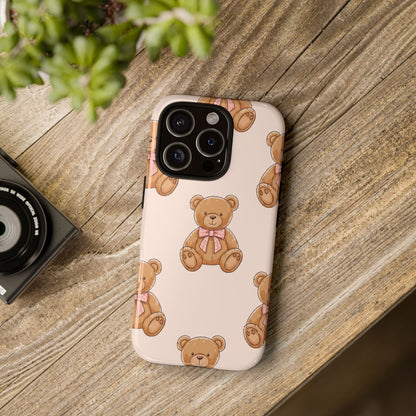 Teddy Bear Phone Case | Cute Coquette Aesthetic Pink Bear Pattern Case | Kawaii Soft Girl iPhone & Samsung Tough Protective Case