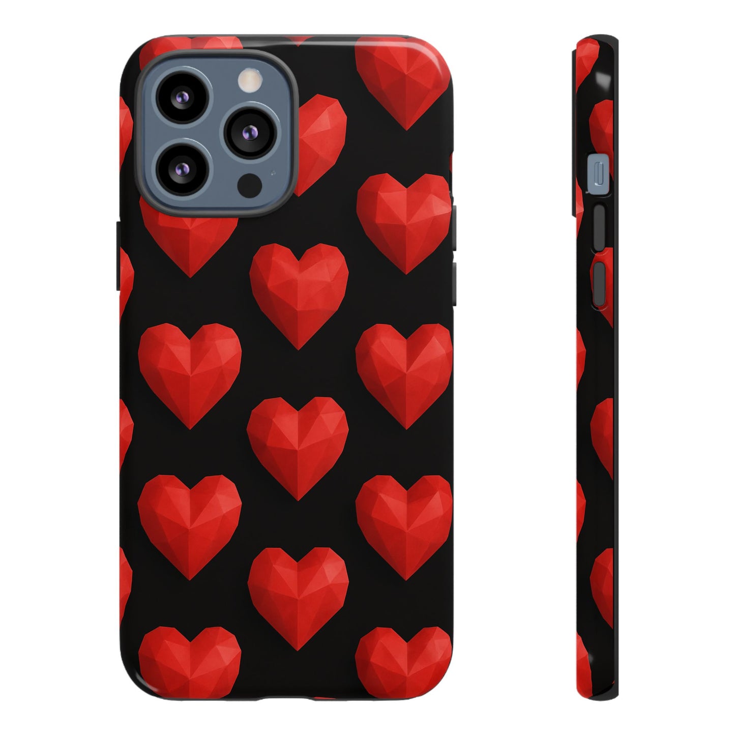 Red Heart Phone Case – Geometric Heart Pattern Tough Case (Black)