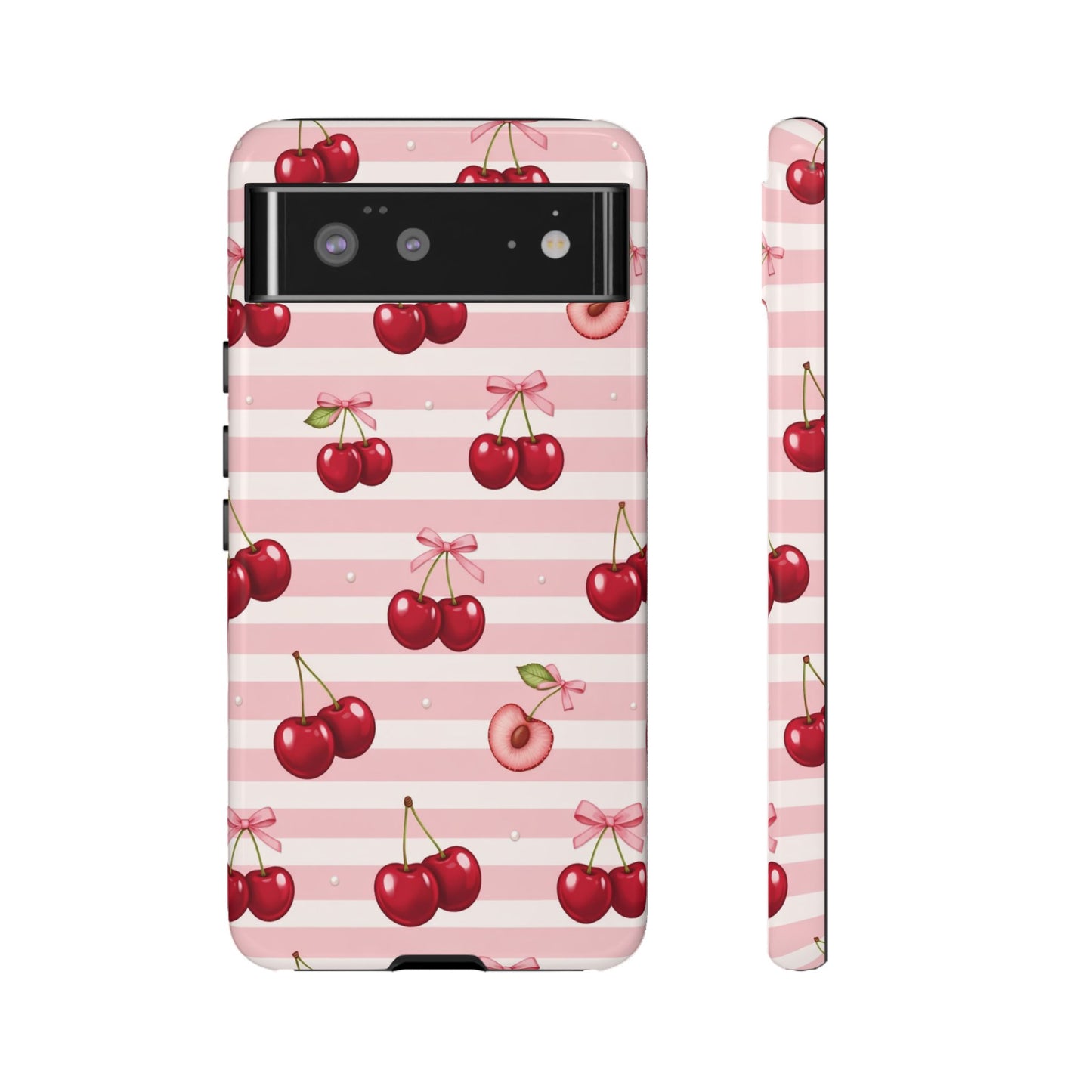 Coquette Cherry Bow Phone Case | Cute Pink Aesthetic Cherry Pattern Tough Case for iPhone & Samsung