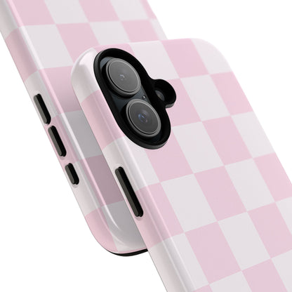 Light Pink Checkerboard Phone Case | Pastel Aesthetic Checkered iPhone & Samsung Tough Case