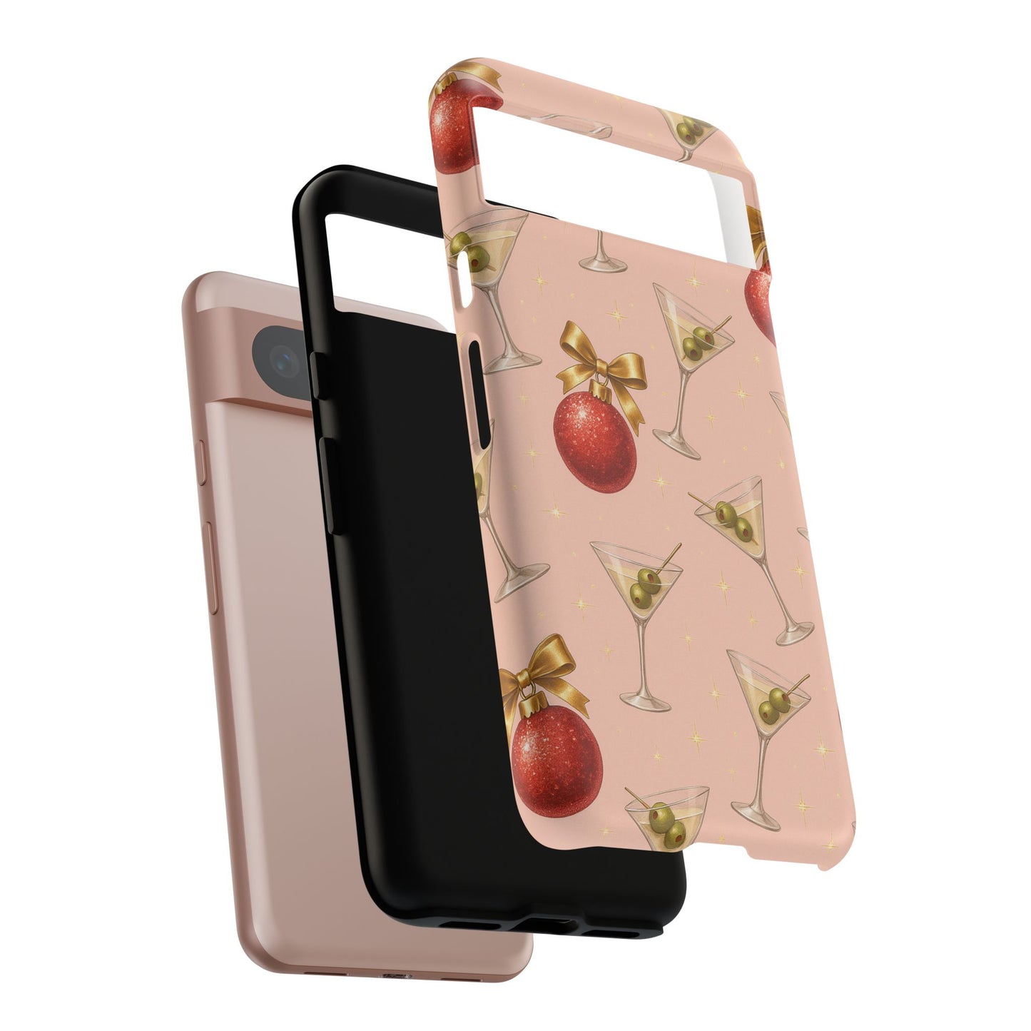 Cocktail Ornament Phone Case – Pink Martini & Cherry Pattern | Glossy or Matte for Iphone, Samsung Galaxy and Pixel
